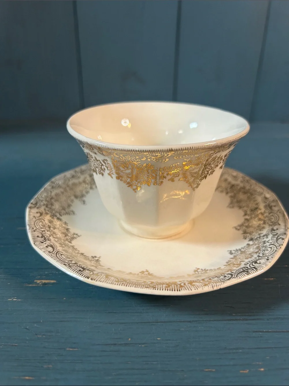 Classic Cream and 22K Gold Porcelain Teacup and Saucer - Elegant Home Dining